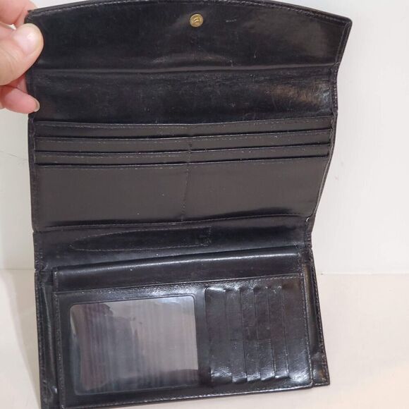 Bosca Crocco Calf Leather Wallet Black Croc embossed USA Organizer Checkbook - Picture 5 of 8